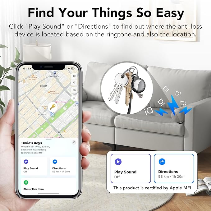 2025 New [Apple MFi Certified] (iOS Only) Air Tracker Tag-4 Pack, Bluetooth Tracker for Apple Find My, Replaceable Battery, Key Finder and Item Locator Smart Tag for Keys, Bags, Luggage, Pets, (Blue)