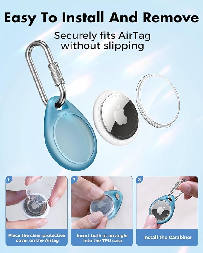 UNBREAKcable AirTag Holder for Apple - 4 Pack Air Tag Case [Professional Carabiner] [Waterproof] [Shockproof] TPU AirTag Keychain for Kids, Pets, Keys, Luggage, Backpacks