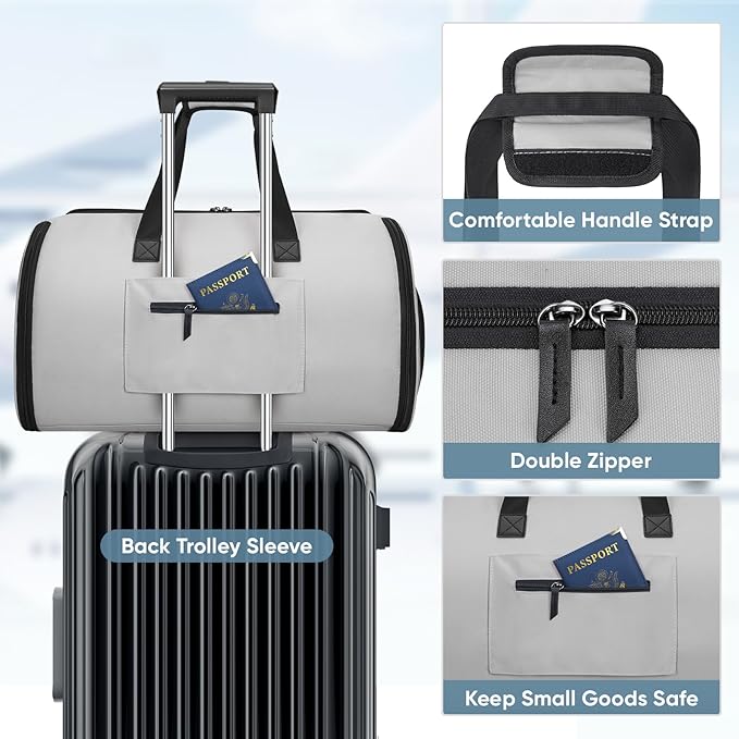 BALEINE Convertible Garment Bag with Shoe Compartment, 2 in 1 Carry on Garment Duffle Bags for Travel, Suit Bag for Men Women (Gray)