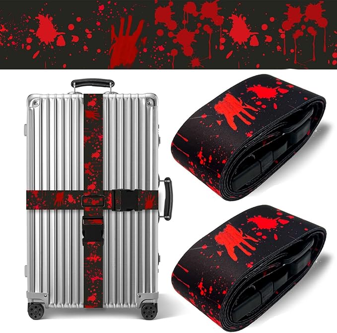 Horror Luggage Straps for Suitcases TSA Approved, Luggage Identifiers for Suitcase, Adjustable Suitcase Strap for Baggage Security with Cute Patten, Travel Necessary Accessories (2 Pack)