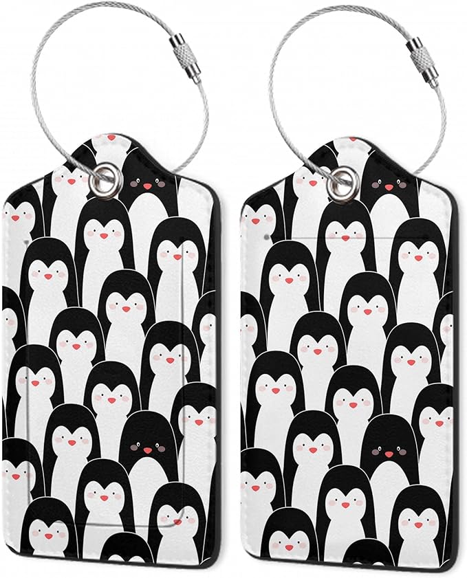 2Pcs Luggage Tag for Suitcase Penguin Animals Cute Luggage Tag with Privacy Flap & Name ID Label & Metal Loop, Travel Suitcase Tags for Women
