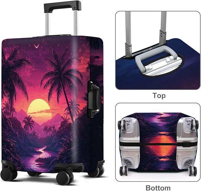 Luggage Cover Washable Suitcase Protector Anti-scratch Suitcase cover Fits 20-34 Inch Luggage (Coconut trees, M(24-26inch suitcase))