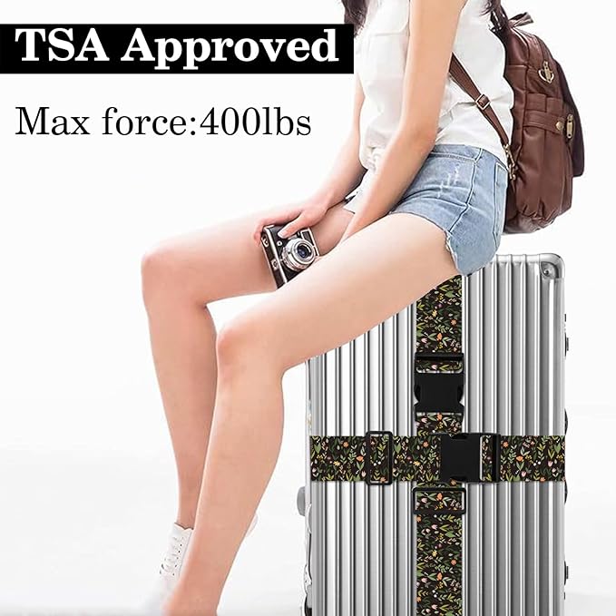 Wildflower Luggage Straps for Suitcases TSA Approved, Luggage Identifiers for Suitcase, Adjustable Suitcase Strap for Baggage Security with Cute Patten, Travel Necessary Accessories