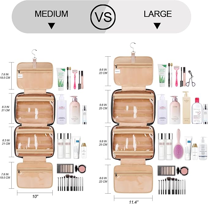Travel Hanging Toiletry Bag for Women, Cruise Ship Essentials, with Jewelry Organizer, Medium Makeup Dopp Kit, Waterproof Cosmetic Bags, Toiletries Kit Set Accessories with Trolley Belt, Black