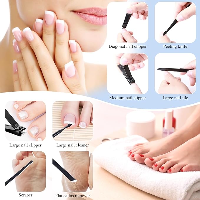 High Precision Stainless Steel Nail Clippers Set - 15 Pcs Manicure Pedicure Kit With File, Sharp Scissors, and Cutter for Fingernails & Toenails - Stylish Light Gray Case