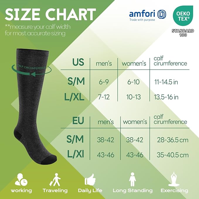 SONORAN Bamboo Viscose Compression Socks for Women & Men (6 Pairs) 20-30 mmHg Knee High Support for Nurses Travel Pregnant