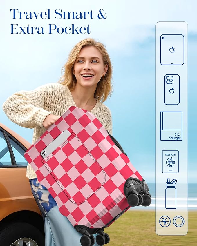 Slohif Luggage Cover for Suitcase Tsa Approved Protector - Luggage Sleeve Large Suit Case Cover Travel Stretch Baggage Case Protective Washable Fit 18-20 Inch Checkered XS