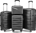 4-Piece Expandable Hardshell Luggage Set with TSA Lock (14/20/24/28) - Lightweight PP Suitcases, 360° Silent Spinner Wheels and Durable 100LB Handle for Air Travel (Black)