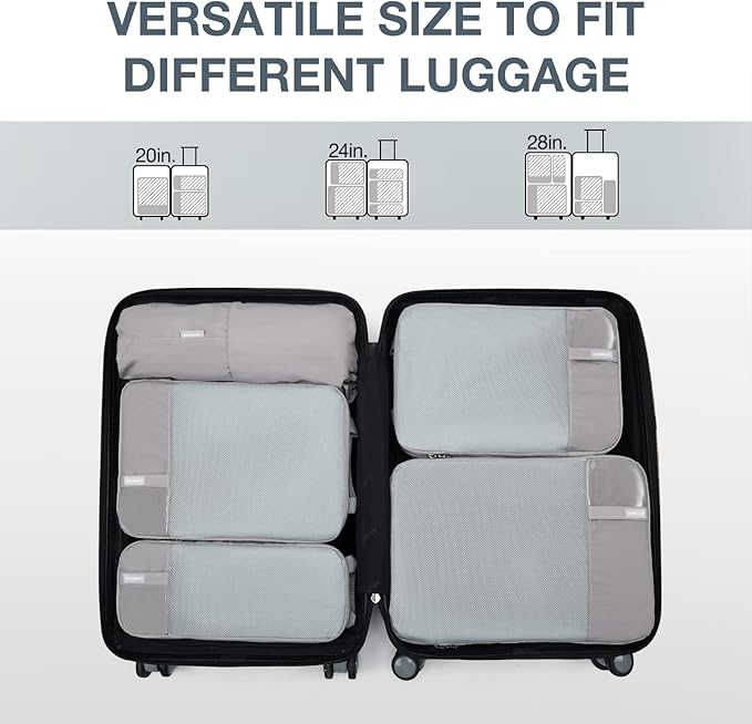 BAGSMART 6 Set Compression Packing Cubes - Lightweight Travel Essentials, Durable Luggage Organizer