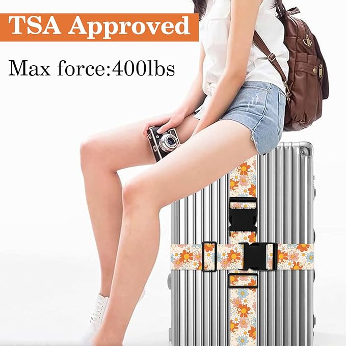 Daisy Luggage Straps for Suitcases TSA Approved, Luggage Identifiers for Suitcase, Adjustable Suitcase Strap for Baggage Security with Cute Patten, Travel Necessary Accessories (2 Pack)