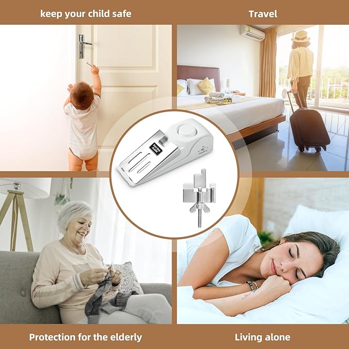 Door Stop Alarm and Adjustable Portable Door Lock Provide Double Security for Home, Hotel and Traveling (1 Door Lock + 2 Door Stop)