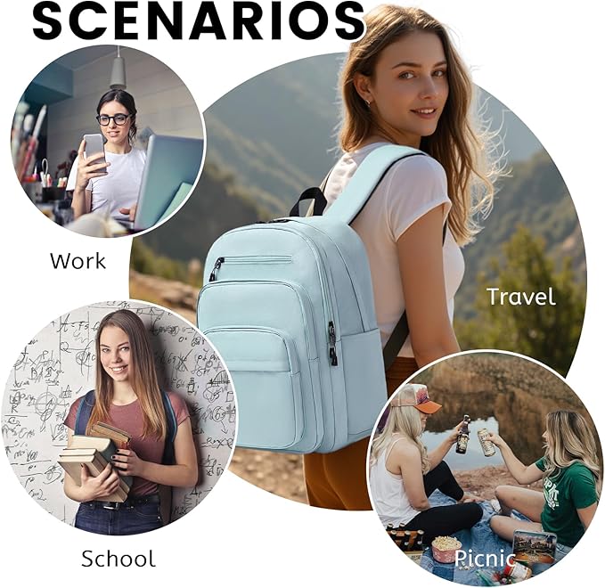 Lanola Basic Multi-Pocket Multipurpose Backpack Classical Water Resistant Student Bookbag For School Business Travel or Casual Daypack Backpacks For Men Women - Blue