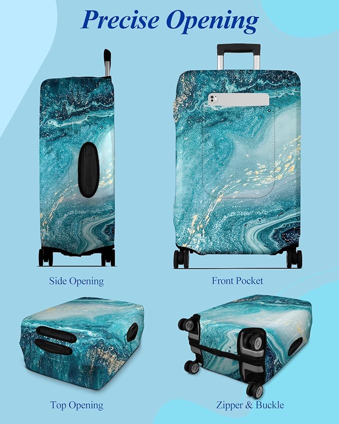 Slohif Luggage Cover for Suitcase Tsa Approved Protector - Luggage Sleeve Large Suit Case Cover Travel Stretch Baggage Case Protective Washable Fit 28-30 Inch Sea Wave L
