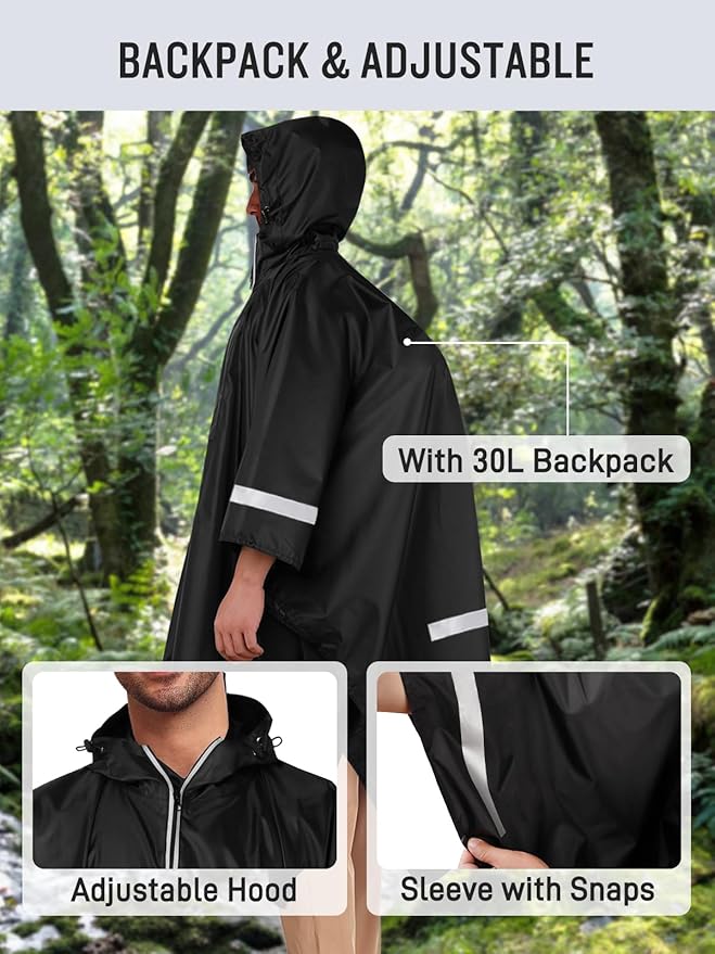 SaphiRose Hooded Rain Poncho Waterproof Raincoat Jacket for Men Women Adults