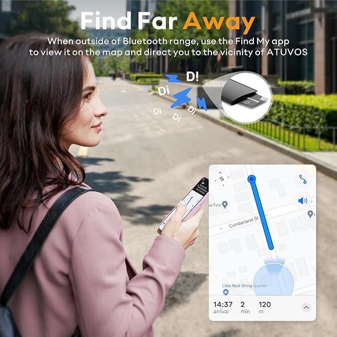 ATUVOS Wallet Tracker Finder Card, Ultra-Thin 1.6mm & 3-Year Battery, Smart Bluetooth Tracker Works with Apple Find My (iOS Only), Item Locator for Luggage Tags, Passports, IP67 Waterproof, 1 Pack