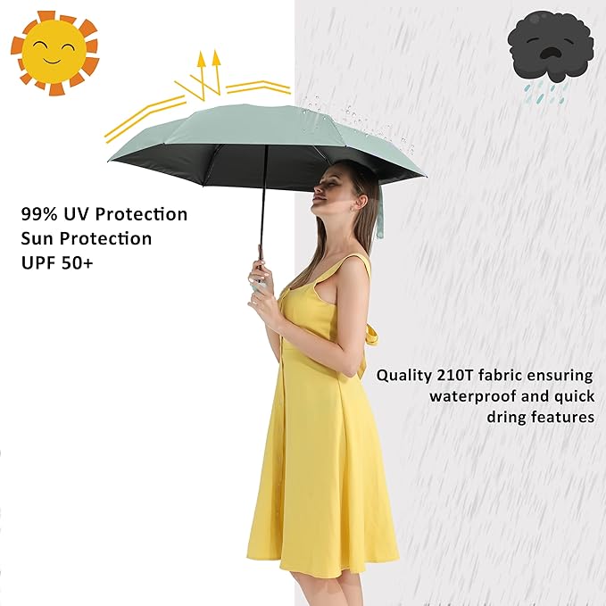 BAODINI Small UV Protection Travel Umbrella Compact for Rain and Sun UPF 50+ 41 inch Portable Umbrella for Women and Men