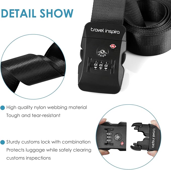Travel Inspira Luggage Straps for Suitcases with TSA Lock, Protect Your Luggage Anti-Burst, High Visibility Color, Easy to Identify Luggage Adjustable Heavy Duty Belt for 20-32 Inch Suitcases
