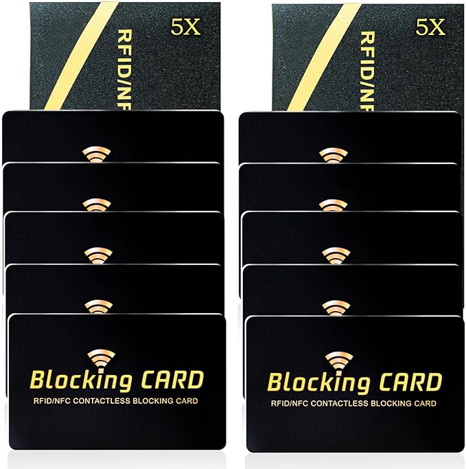 RFID Blocking Card 10 pack,One Card Protects Entire Wallet,RFID/NFC Contactless Bank Debit Credit Card Protector ID ATM Guard Card Blocker,Smart Slim Design Perfectly Fits in Purse–Black