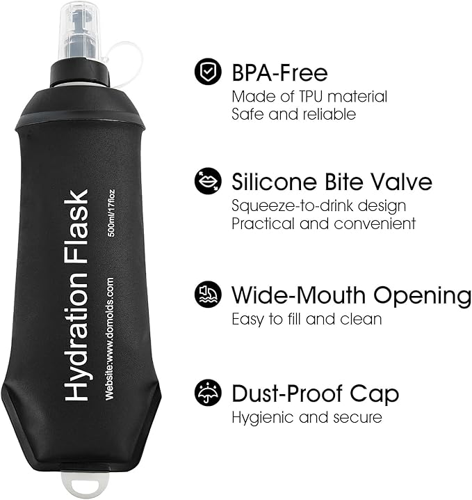 GYGYL Soft Flask, TPU Collapsible Soft Water Bottle for Hydration Pack, Running Vest, Leak-Proof Folding Water Bottle for Hiking Cycling Climbing Jogging-250ml Black, 2pcs