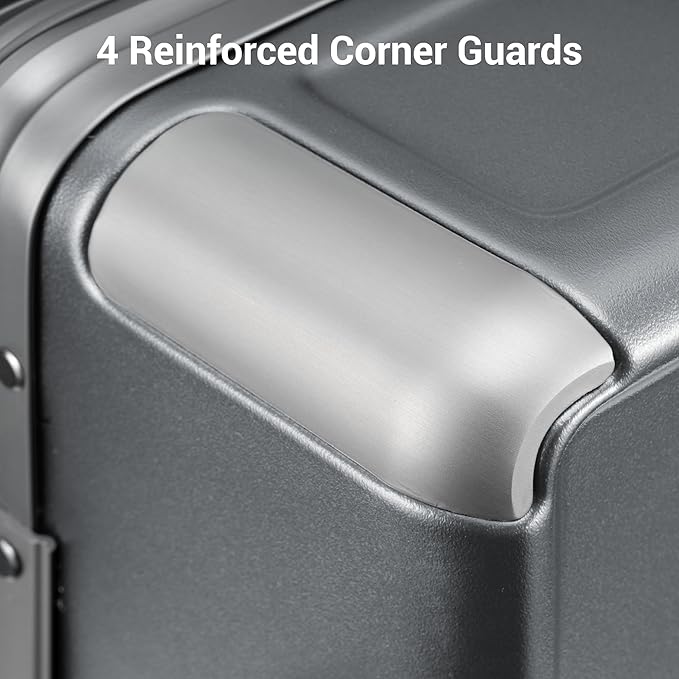 LEVEL8 Zipperless Carry On Luggage Airline Approved with Aluminum Frame, Hard Shell Suitcase with Spinner Wheels, Metal Checked Luggage with Packing Organizers, 20 Inch, Grey