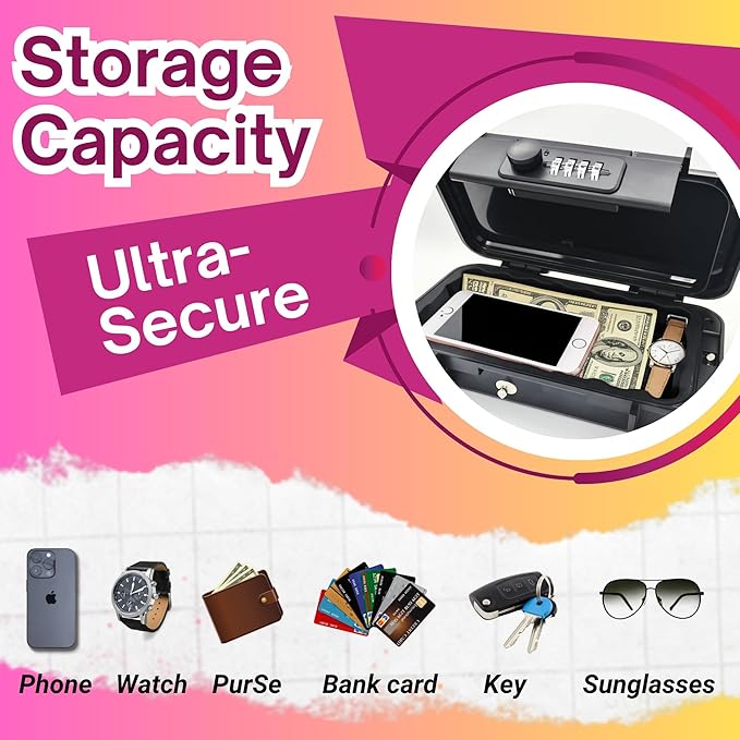 Portable Security Lock Box with Combination Lock, Waterproof Mini Safe Box with Cable, Travel Storage Case for Hotel, Car, Office