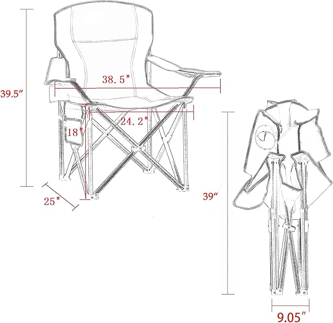 Padded Camping Chairs for Adults, Oversized Folding Outdoor Chairs, Weight Capacity 475lbs, with Cooler Bag, Cup Holder, Storage Pocket Carry Bag (Blue - 2 Pack)