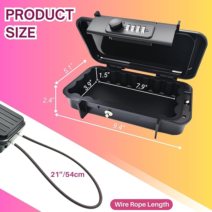 Portable Security Lock Box with Combination Lock, Waterproof Mini Safe Box with Cable, Travel Storage Case for Hotel, Car, Office