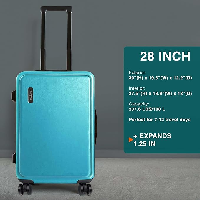 Luggage Sets 3 Piece, 22 Inch Carry on Luggage and 28 Inch Suitcases with Wheels Spinner, Durable Hard Shell Suitcase Set, Expandable Travel Suitcase, Teal