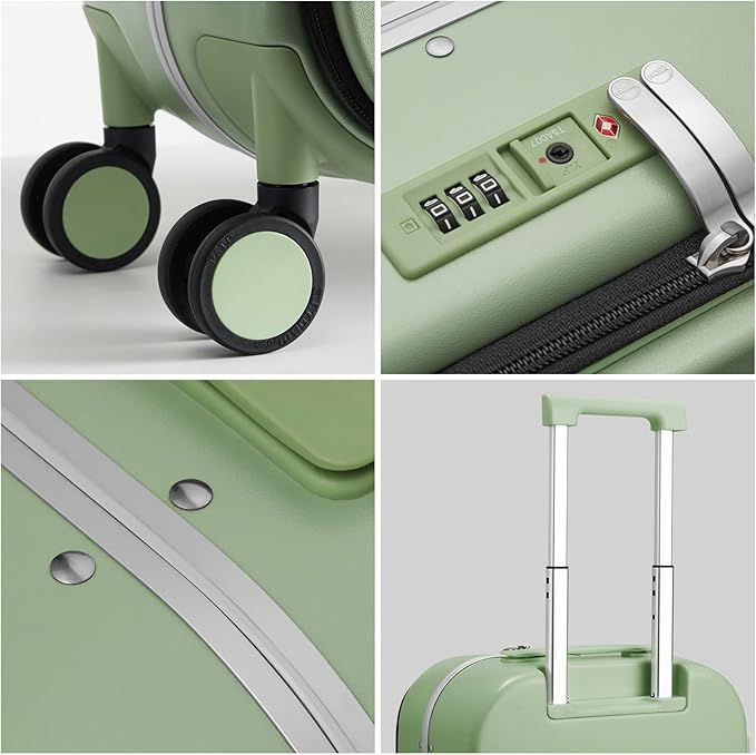 mixi Luggage Suitcase with Spinner Wheels, 24'' Checked Travel Luggage Aluminum Frame PC Hardside with TSA Lock & Cover - Avocado Green