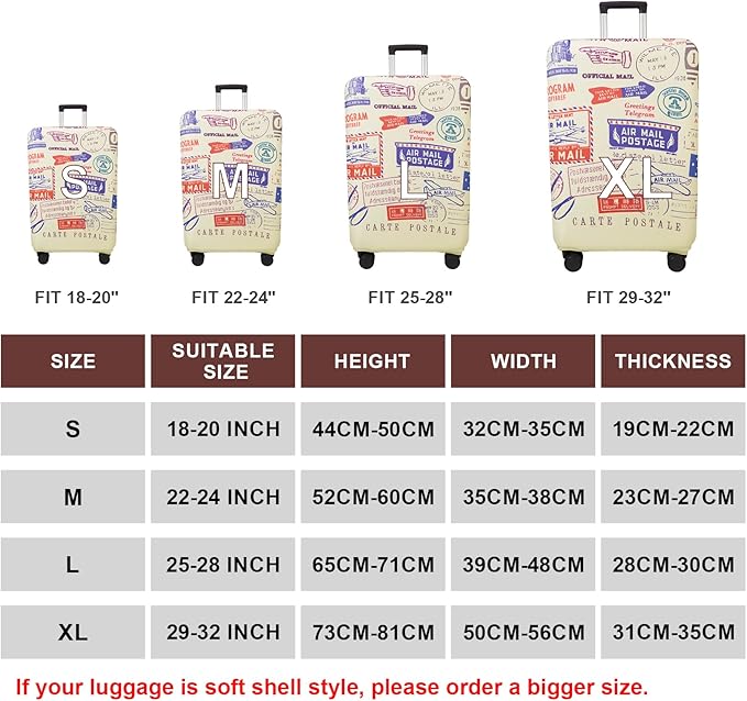 WUJIAONIAO Travel Luggage Cover Baggage Suitcase Cover Protector Skins 18-32 Inch (Stamp pattern A13, L (for 25-28 inch luggage))