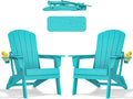 Folding Adirondack Chair - Extended Ergonomic Backrest, Cup Holder - Easy Assembly - Durable HDPE Plastic, Weather Resistant & Maintenance-Free - Lawn, Patio, Deck Supports 380lbs Aruba
