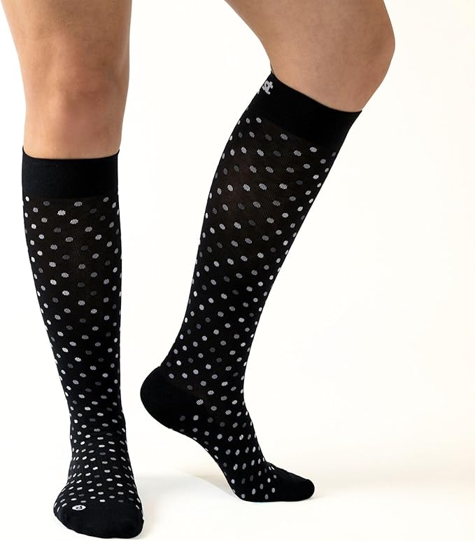 Medical Grade Compression Socks for Men & Women 15-20 mmHg by OrthoSleeve (Black Polka Dot, X-Large)