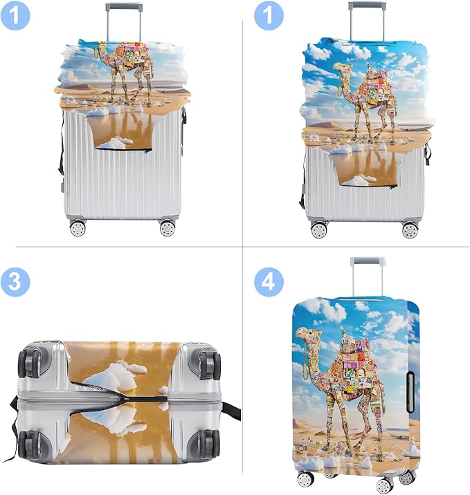 Camel Luggage Cover Washable Suitcase Protector Anti-Scratch,Stretchable Fit for 20-34Inch Luggage Durable Travel Bag Cover with Zipper Closure (XL(32-34inch suitcase))