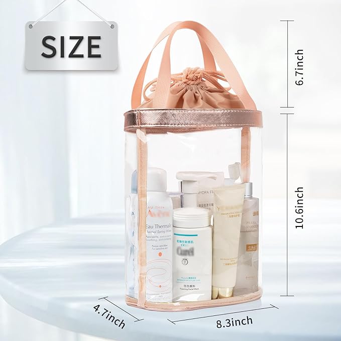 Clear Makeup Bag, Travel Toiletry Bag for Women, TSA Approved Toiletry Bag, Waterproof Clear bag Cosmetic Pouch,Transparent Makeup Organizer, Carry on Airport Airline Compliant