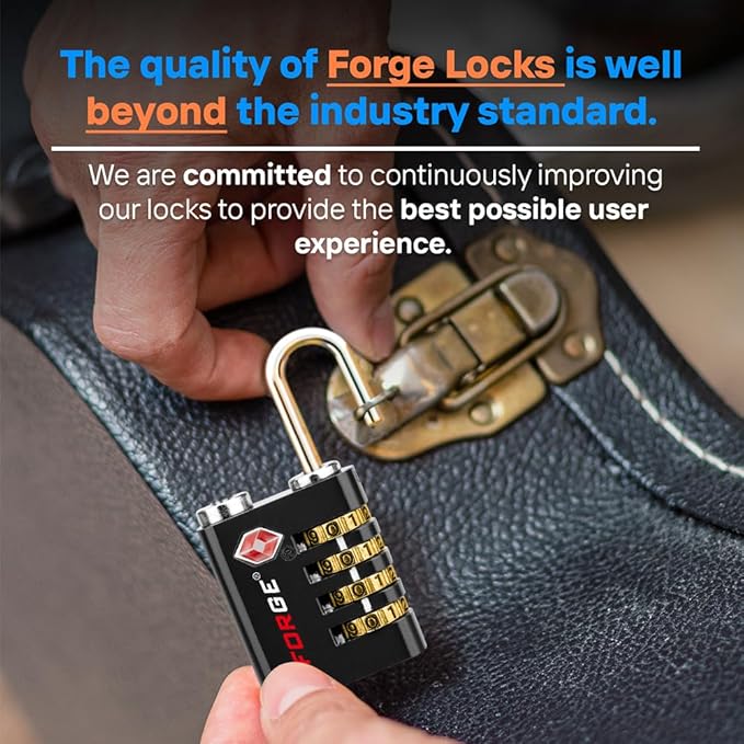 Forge Dual-Opening: Key or Combination Access Lock, TSA Approved Locks for Luggage, Pelican case, Travel, Gym, School, Stainless Steel Shackle.(Black 6 Pk)