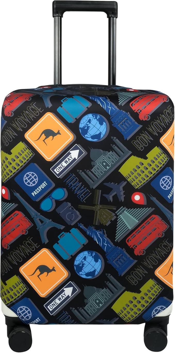 Explore Land Travel Luggage Cover Suitcase Protector Fits 18-22 Inch Case (Bon Voyage, S)