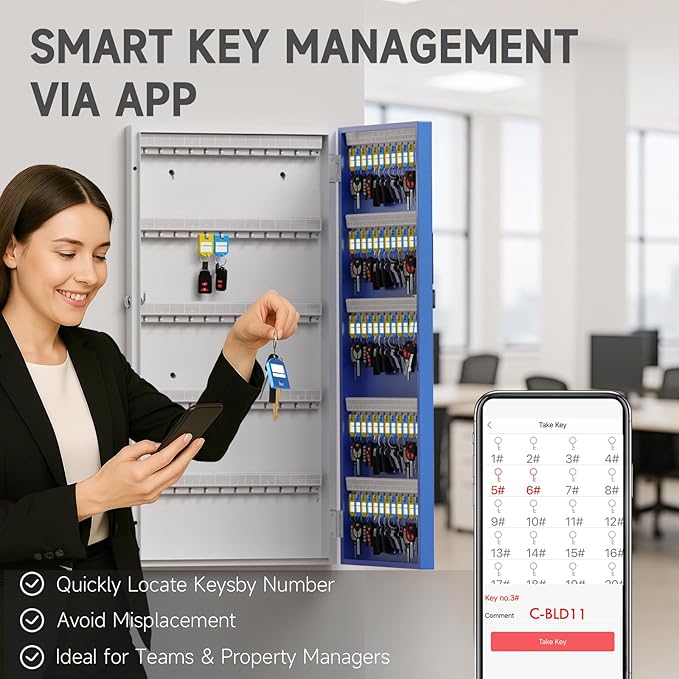 WeHere 120 Key Lock Box Wall Mount, Smart Security Storage Lockbox, Key Cabinet use APP Bluetooth/Fixed/Dynamic Password/OTP Share Unlock, Key Management for Valets/Realtors/Office