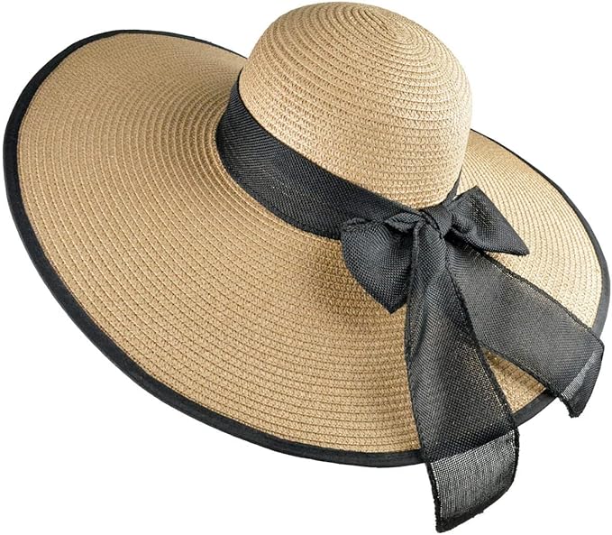 DRESHOW Beach Hats for Women Big Straw Wide Brim Summer Hat Floppy Foldable Roll up Cap Sun Hat UPF 50+