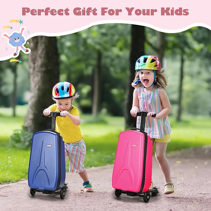 iubest Scooter Luggage Carry On Scooter Suitcase for Kids Age 4-15, Detachable & Foldable 4 in 1 Kids Suitcase, Multifunctional Ride On Travel Trolley Scooter Combo-Rose Pink