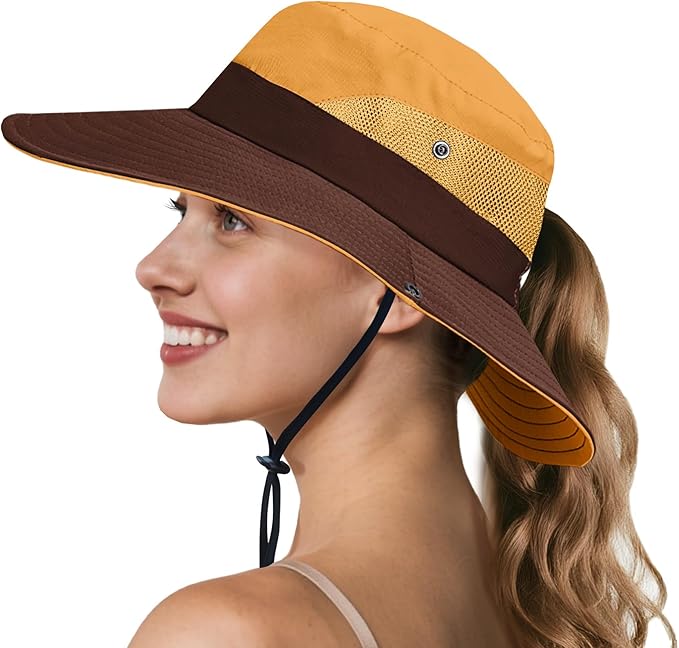 NPQQUAN Ponytail Sun Bucket Hats for Women Men Wide Brim UPF 50+ Fishing & Beach Hats