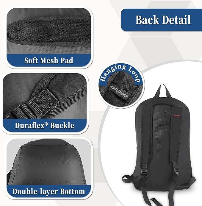Hiking Daypack - Lightweight & Water-Resistant Portable Backpack for Travel, Camping, Outdoor Adventures(20L, black)