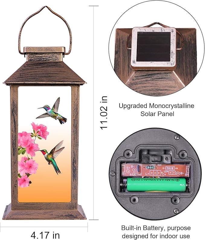 Solar Lanterns Outdoor Waterproof Hummingbird, Garden Decor Birthday Gifts for Women Mom Grandma Sister, Hanging LED Plastic Solar Lights Outside Decorative for Yard Patio Backyard Lawn Decorations