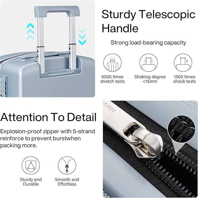 Hanke Hard Shell Luggage Sets 2 Pieces, Carry On and Checked Luggage Sets with Spinner Wheels, Durable PC Hardside Rolling Suitcase for Travel (20/28 Inch, Grey)