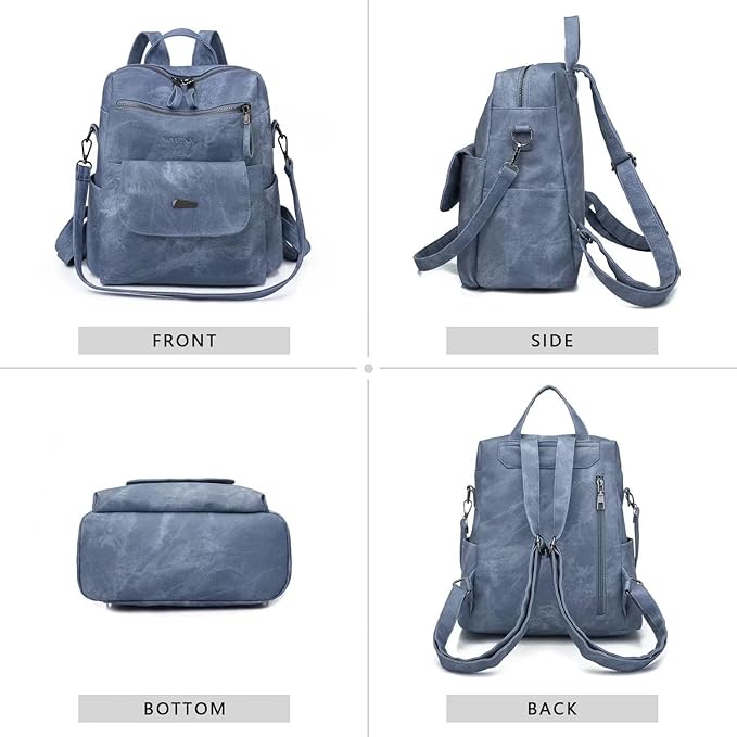 PU Leather Backpack Purse for Women Fashion Multipurpose Design Handbag Ladies Shoulder Bags Travel Backpack Blue