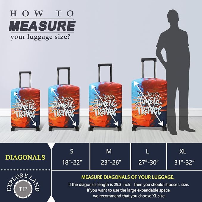Explore Land Luggage Cover Suitcase Protector Fits 23-26 Inch Case (Time to Travel, M)