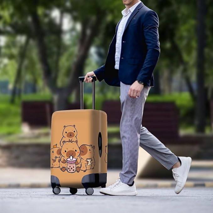 Milk Tea Capybara Luggage Cover Fit 30-32 Inch Universal Thickness Suitcase Covers Protector with Invisible Zipper Scratch-Resistan Travel Luggage Baggage Case