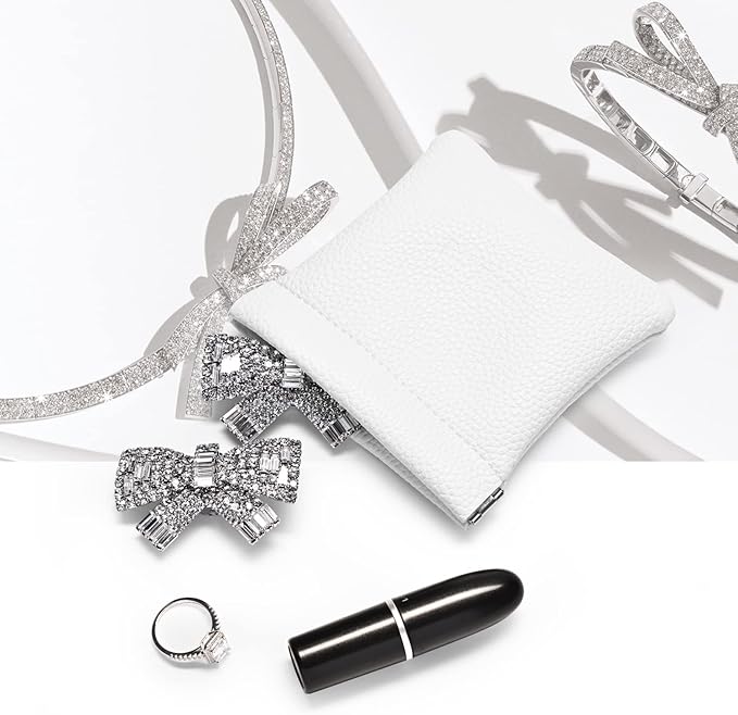 PU Leather Jewelry Travel Bag Leather Jewelry Pouch Christmas,Wedding Party Favor Gift Bag (L, White)