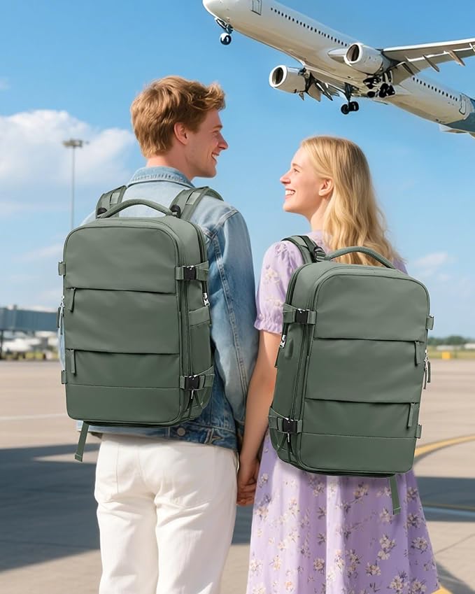Vacuum Backpack Travel With Pump,Mochila De Viaje Compresion Al Vacio,Personal Item Travel Backpack With Vacuum System,Large Carry On Vacpack Backpacks For Women Men,Olive Green