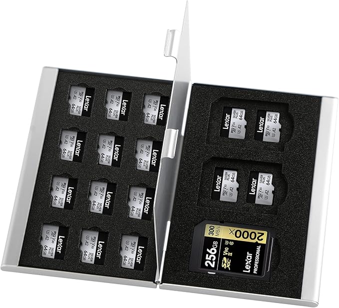Aluminum SD Card Case, 21Slots Ultrathin SD Card Holder, Memory Card Storage Holder, Fit for 3 SD Card, 18 Micro SD Card, Silver