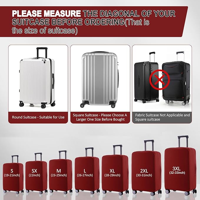 Travel Luggage Cover Suitcase Protector Scratch-Resistant Fit 19-31 Inch Suitcase, Not Included Suitcase (Claret, SX(22-23 inch))